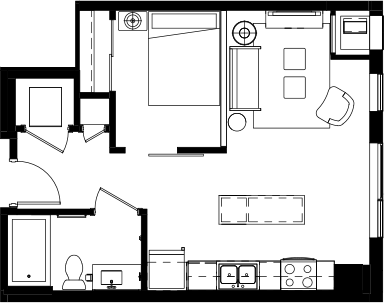 Floor plan for studio, 1 bath, 525 sqft