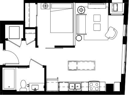 Floor plan for studio, 1 bath, 553 sqft