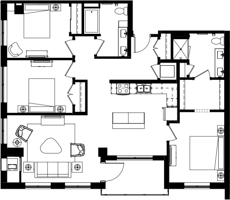 Floor plan for 3 beds, 2 baths, 1840 sqft