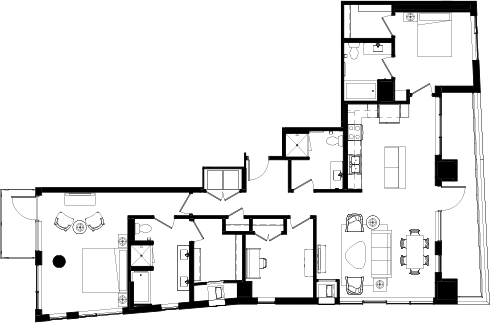 Floor plan for 2 beds, 2 baths, 1690 sqft