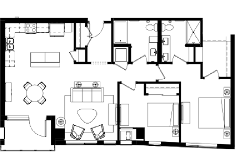 Floor plan for 2 beds, 2 baths, 1228 sqft