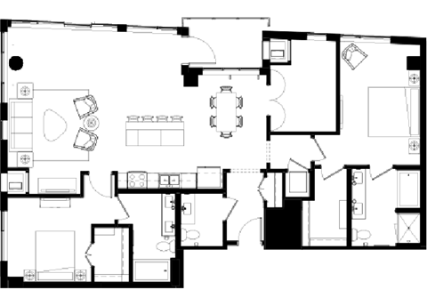 Floor plan for 2 beds, 2 baths, 1630 sqft