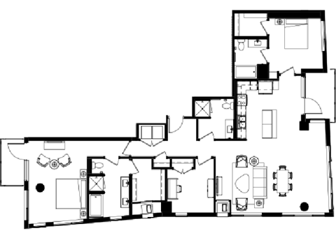 Floor plan for 2 beds, 2 baths, 1829 sqft