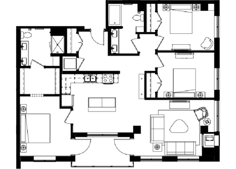 Floor plan for 3 beds, 2 baths, 1440 sqft