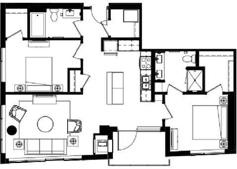 Floor plan for 2 beds, 2 baths, 1120 sqft