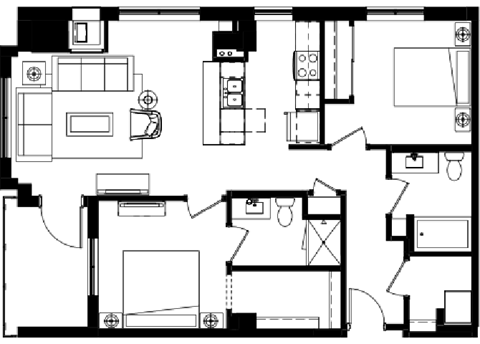 Floor plan for 2 beds, 2 baths, 1062 sqft