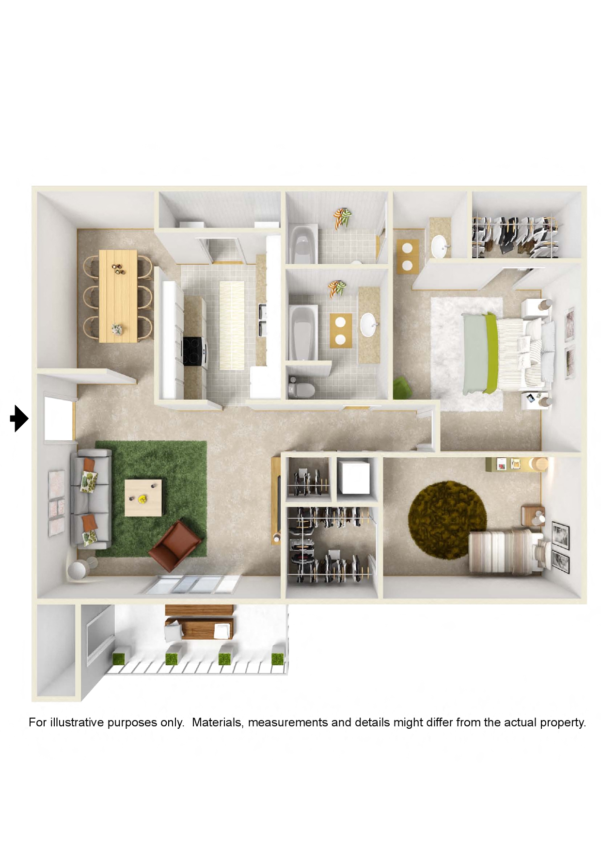 Floor plan for 2 beds, 2 baths, 1018 sqft
