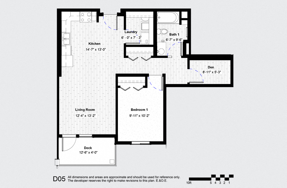 Floor plan for 1 bed, 1 bath, 799 sqft