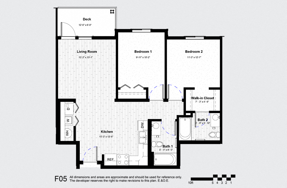 Floor plan for 2 beds, 2 baths, 971 sqft