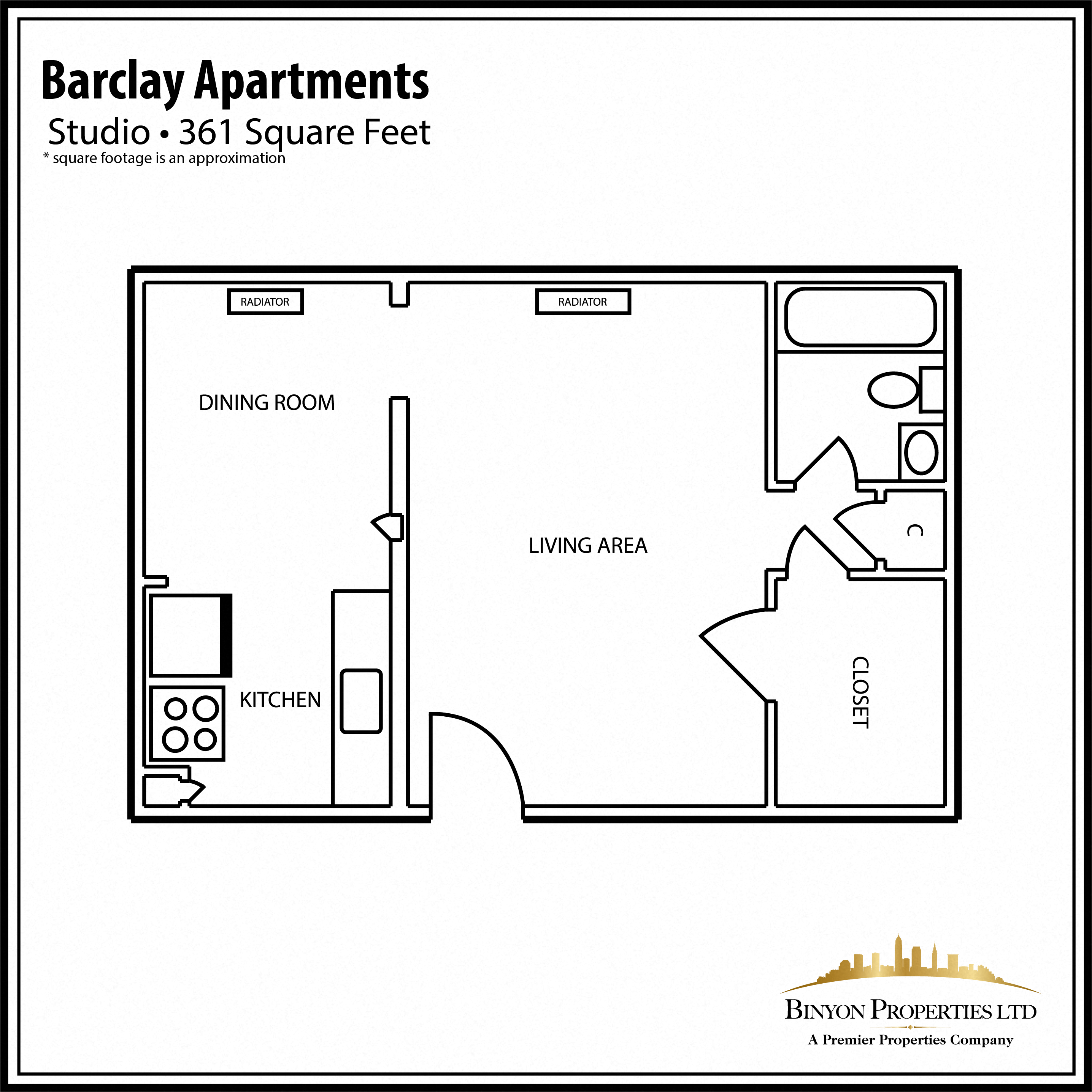 Floor plan for studio, 1 bath