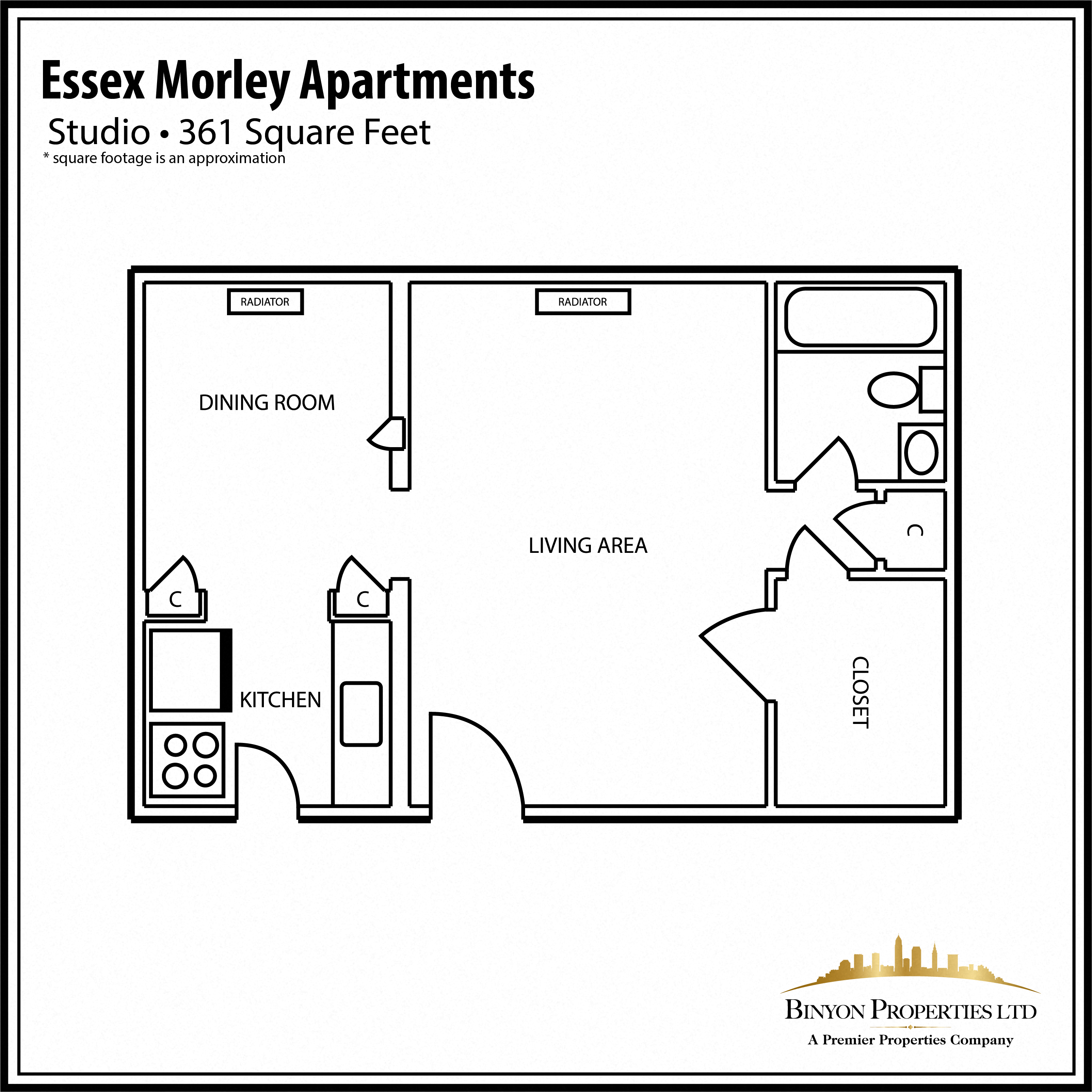 Floor plan for studio, 1 bath, 480 sqft