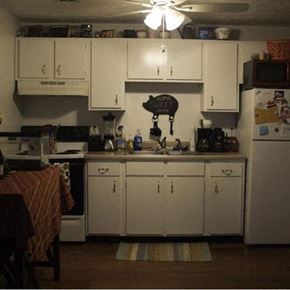 Brunswick apartment for rent - a kitchen with a sink refrigerator stove and microwave