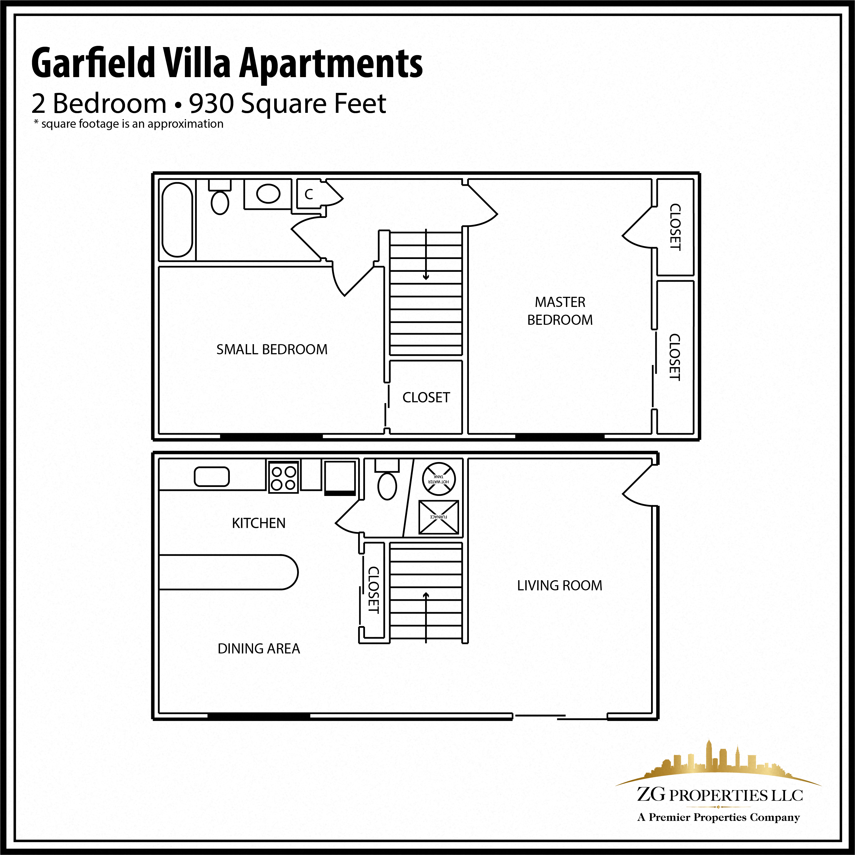 Floor plan for 2 beds, 1.5 baths
