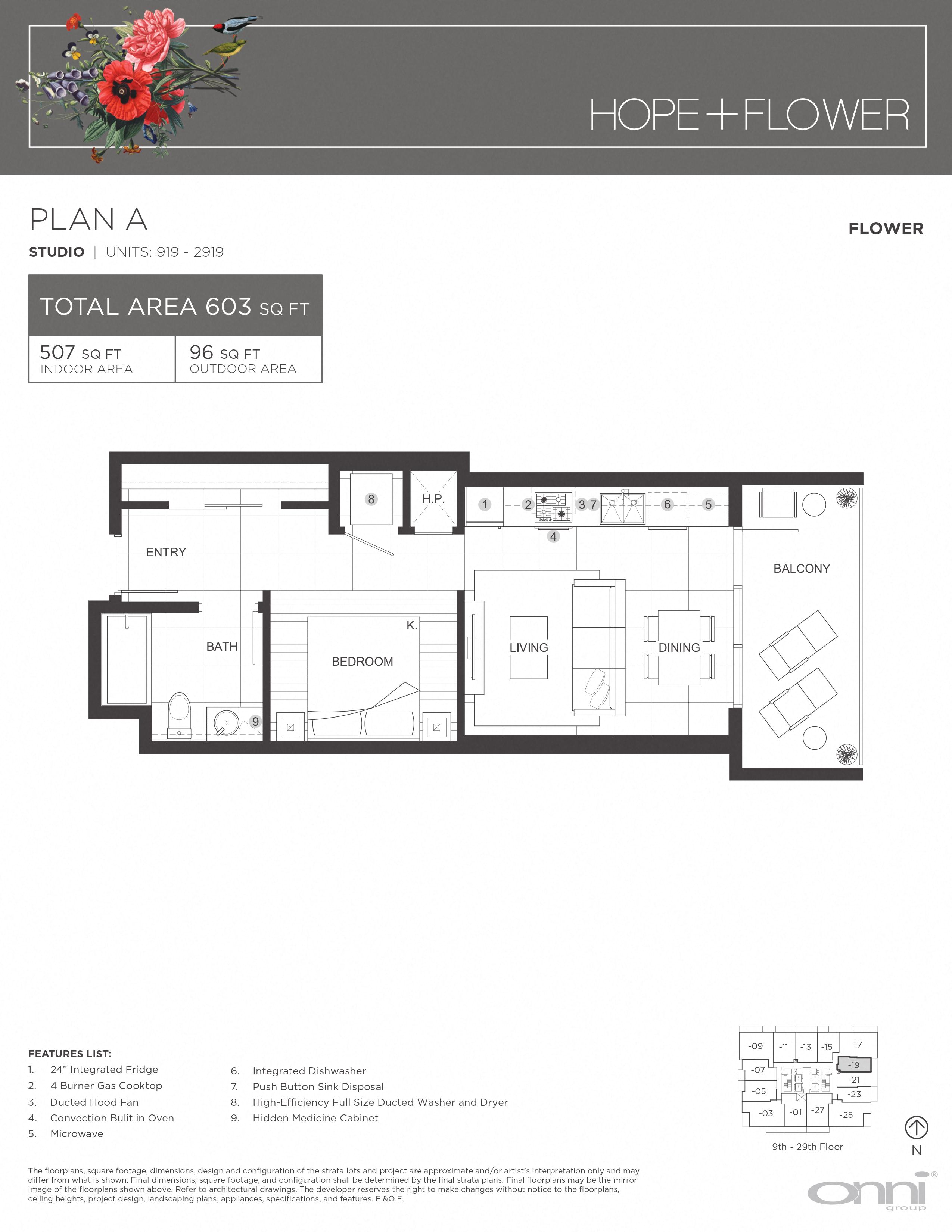 Floor plan for studio, 1 bath, 507 sqft