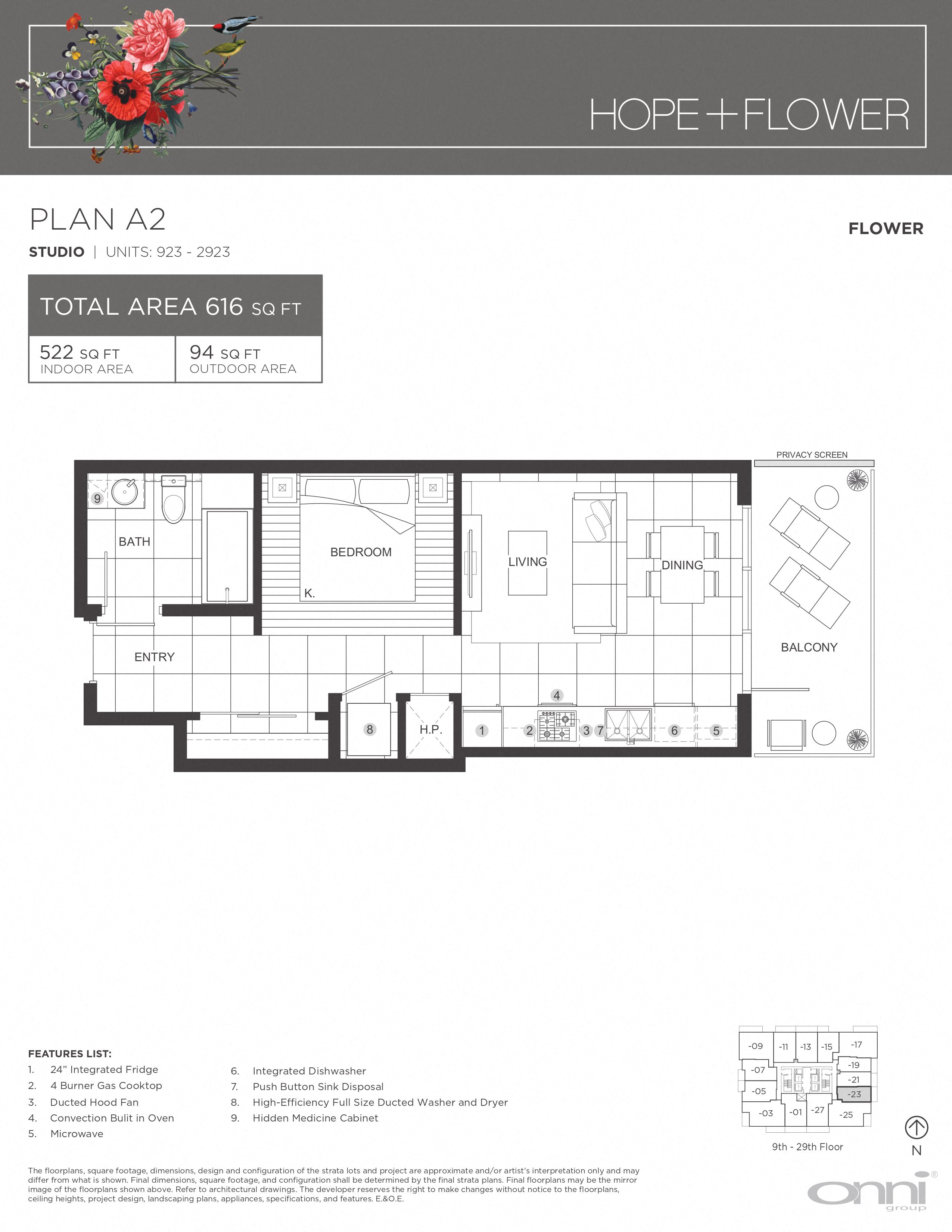 Floor plan for studio, 1 bath, 522 sqft