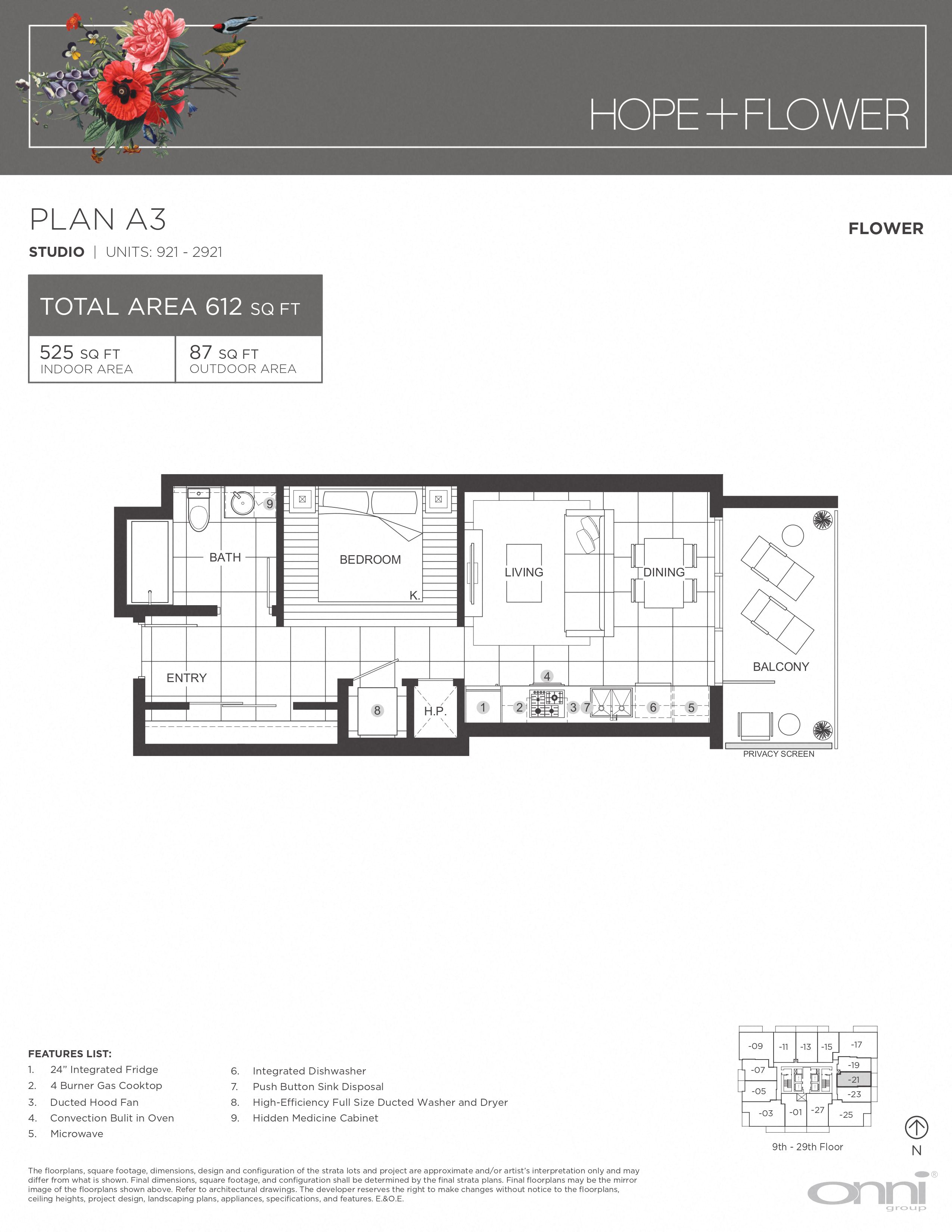 Floor plan for studio, 1 bath, 525 sqft