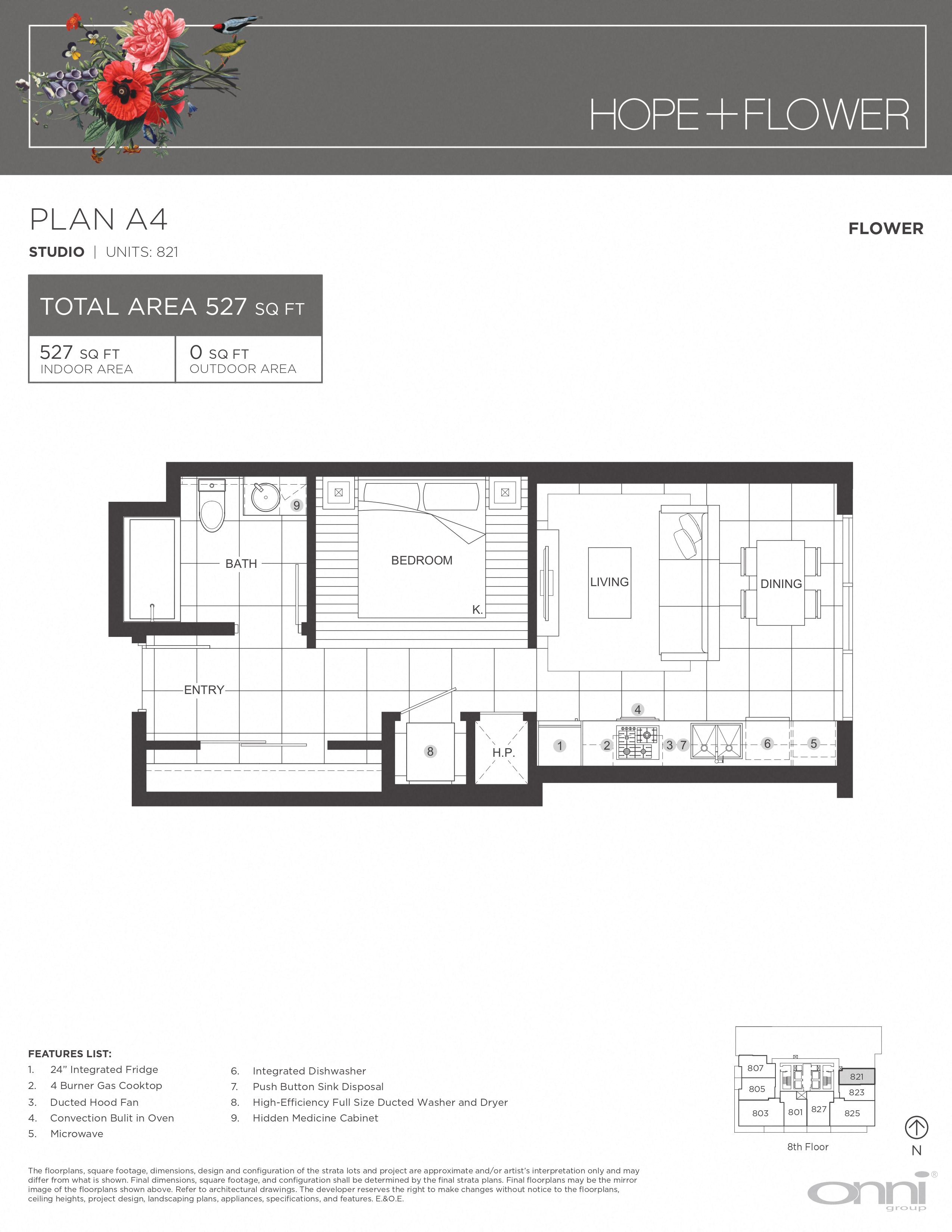 Floor plan for studio, 1 bath, 527 sqft
