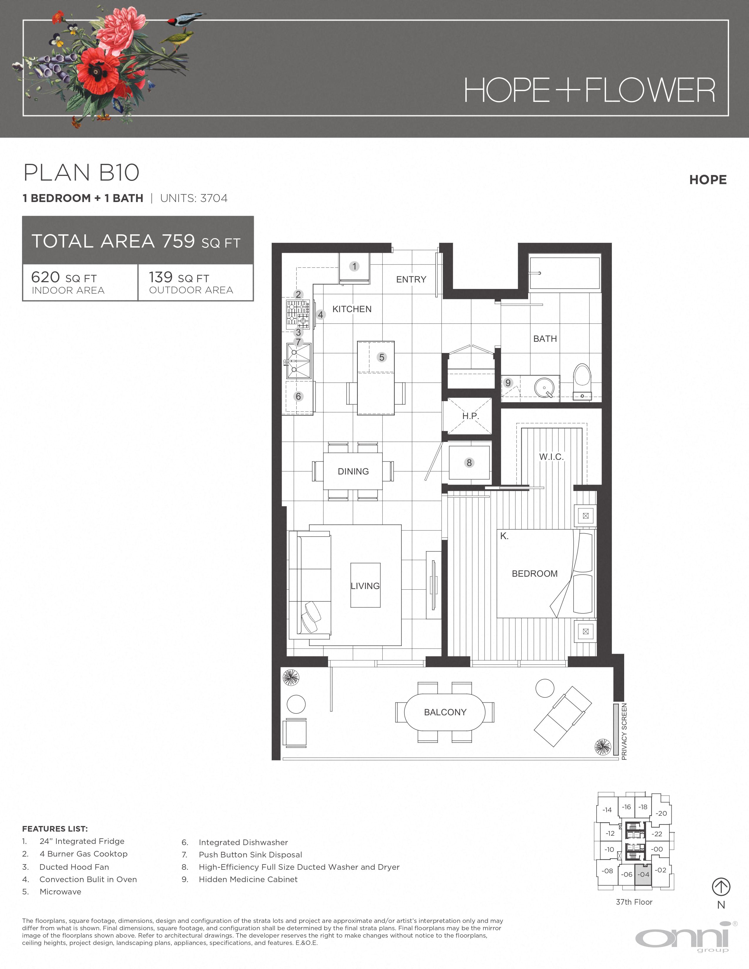 Floor plan for 1 bed, 1 bath, 620 sqft