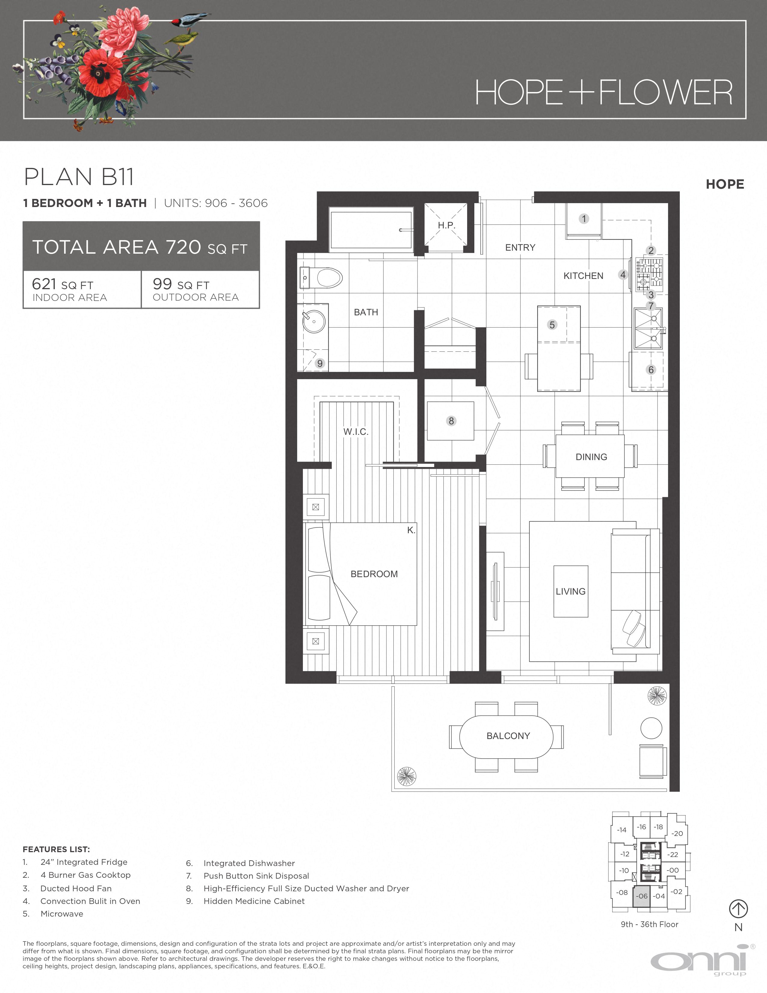 Floor plan for 1 bed, 1 bath, 621 sqft