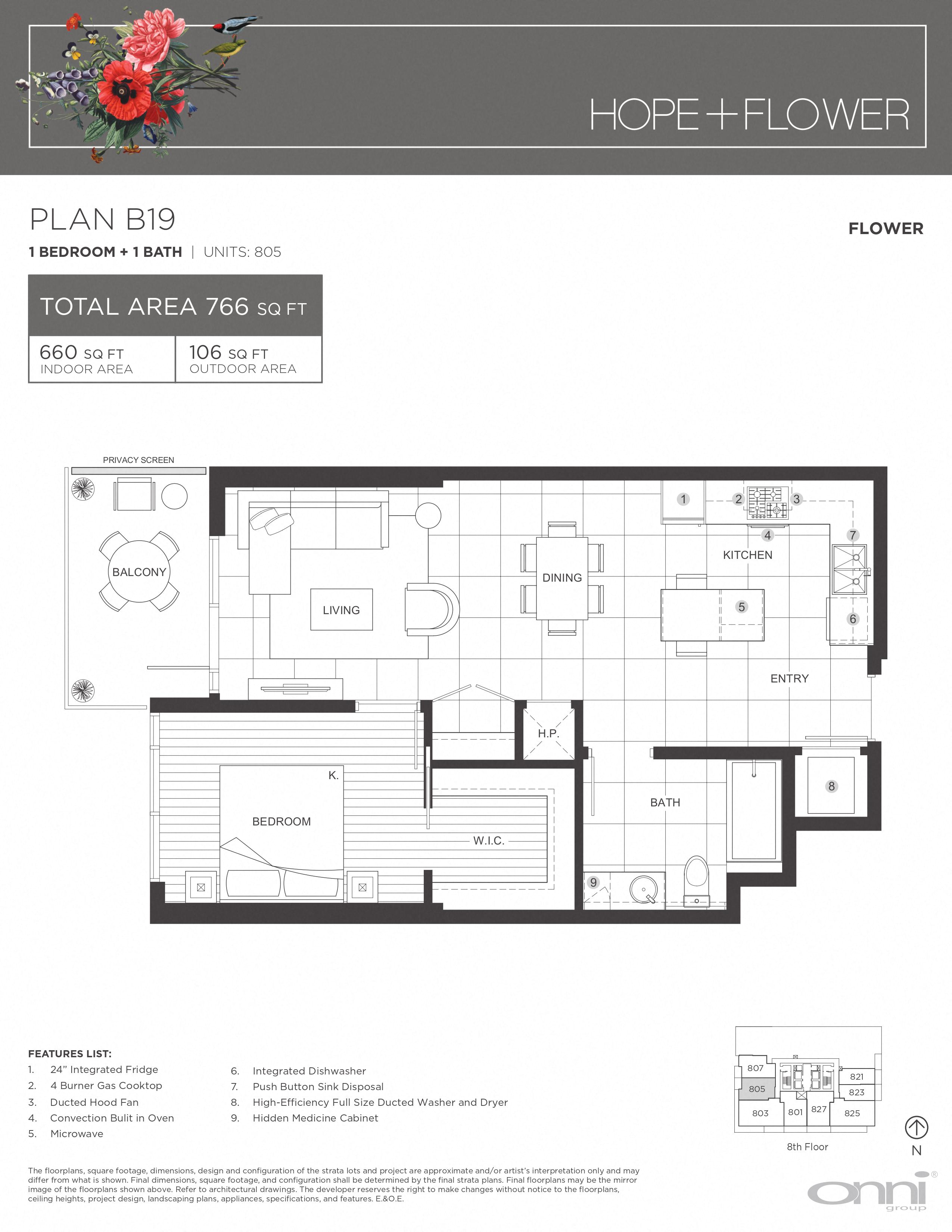 Floor plan for 1 bed, 1 bath, 660 sqft