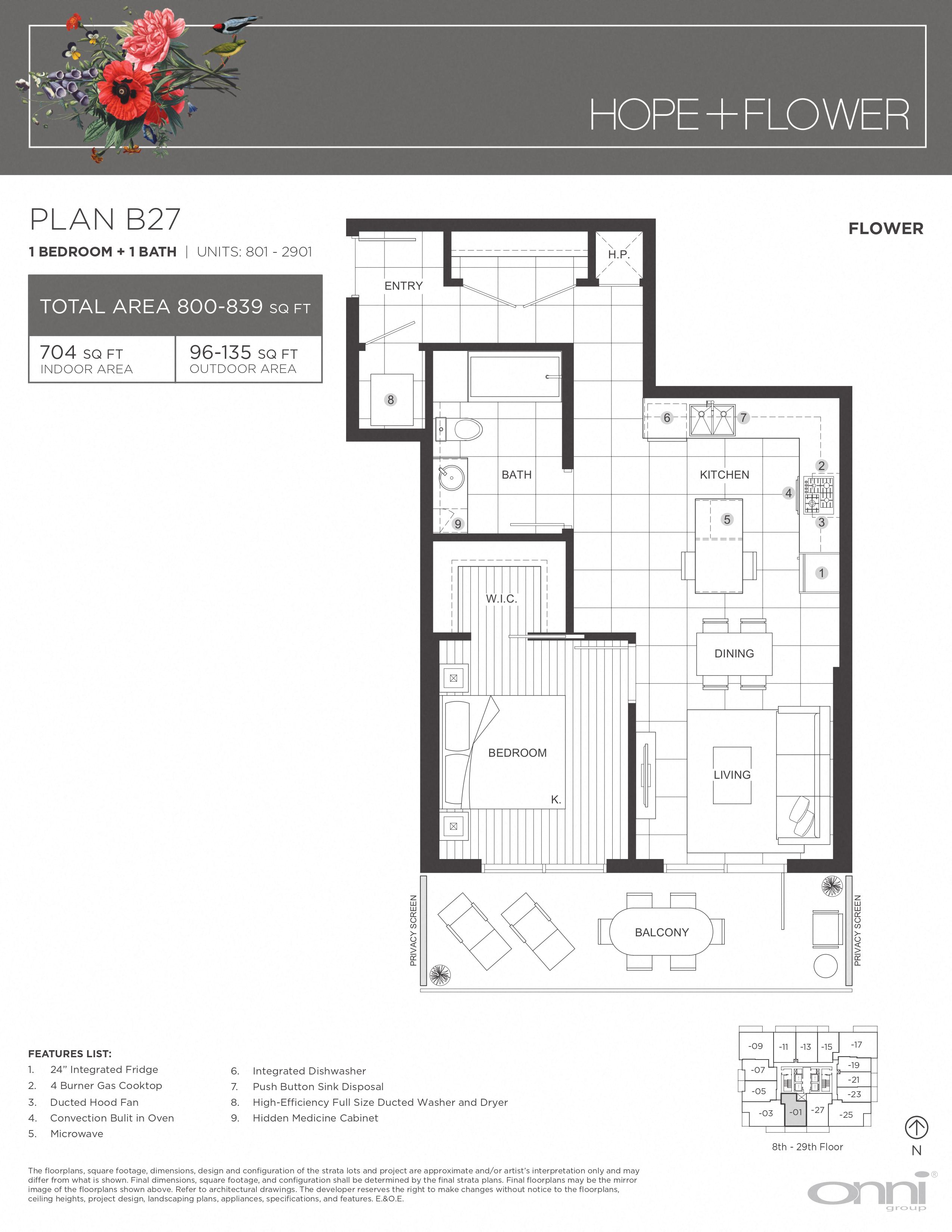 Floor plan for 1 bed, 1 bath, 704 sqft