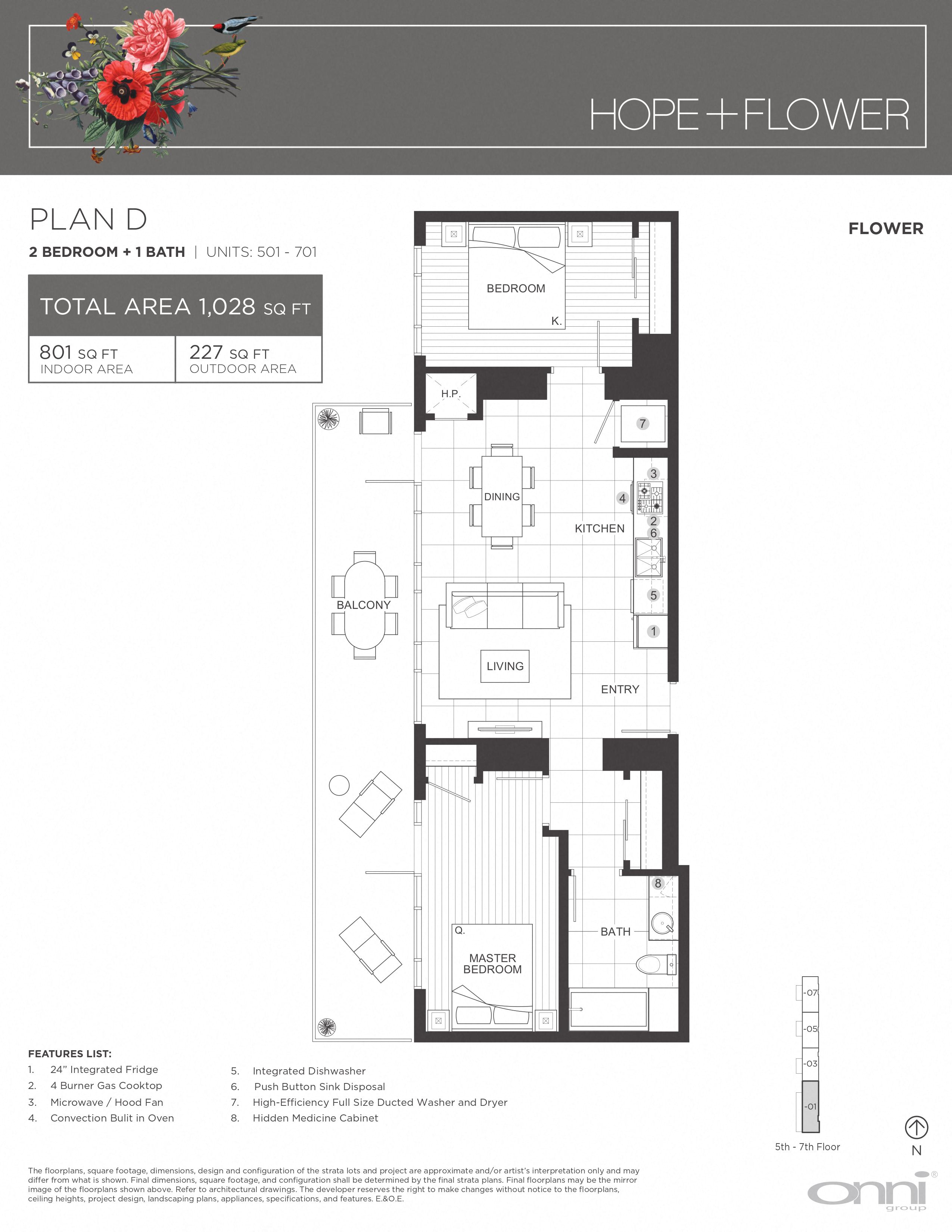Floor plan for 2 beds, 1 bath, 801 sqft