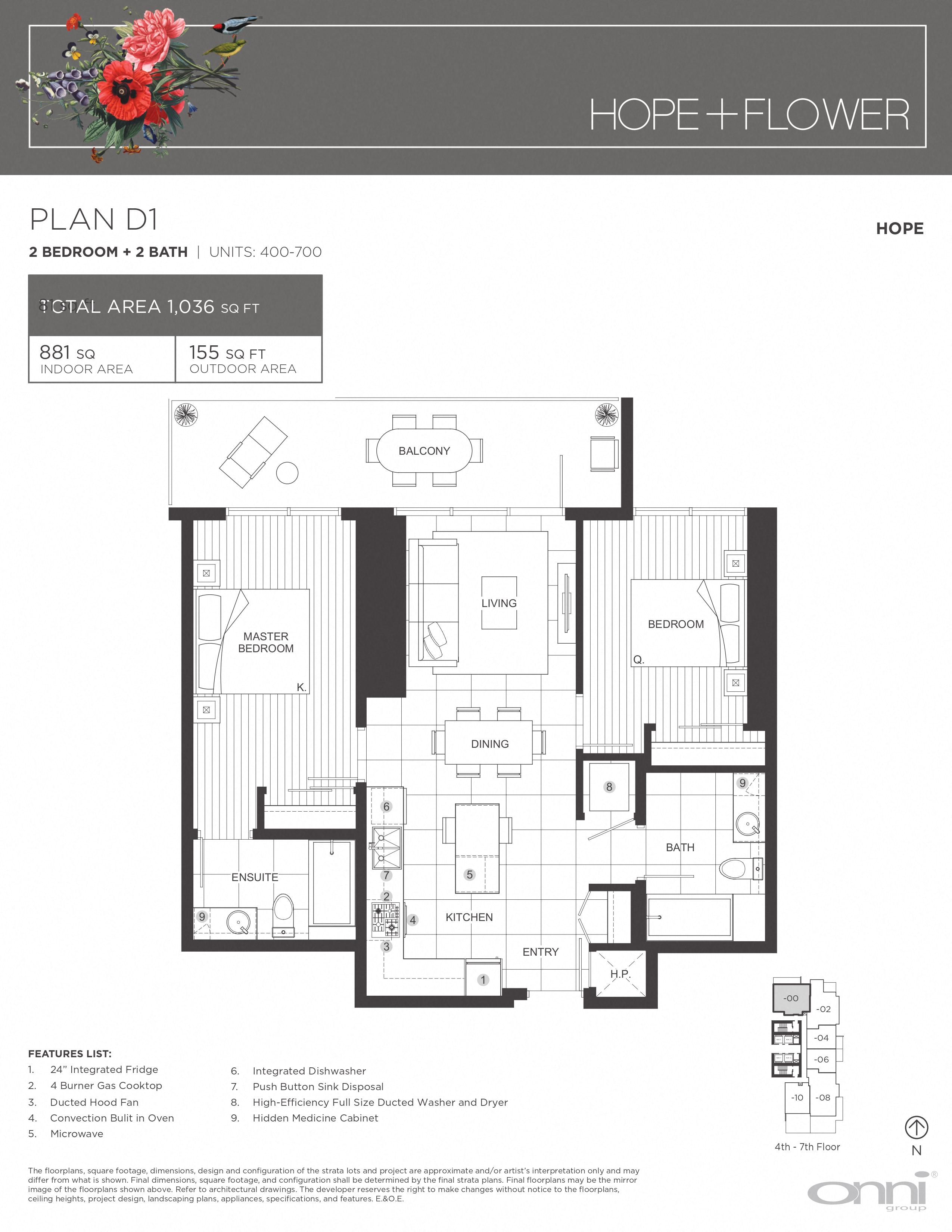 Floor plan for 2 beds, 2 baths, 883 sqft