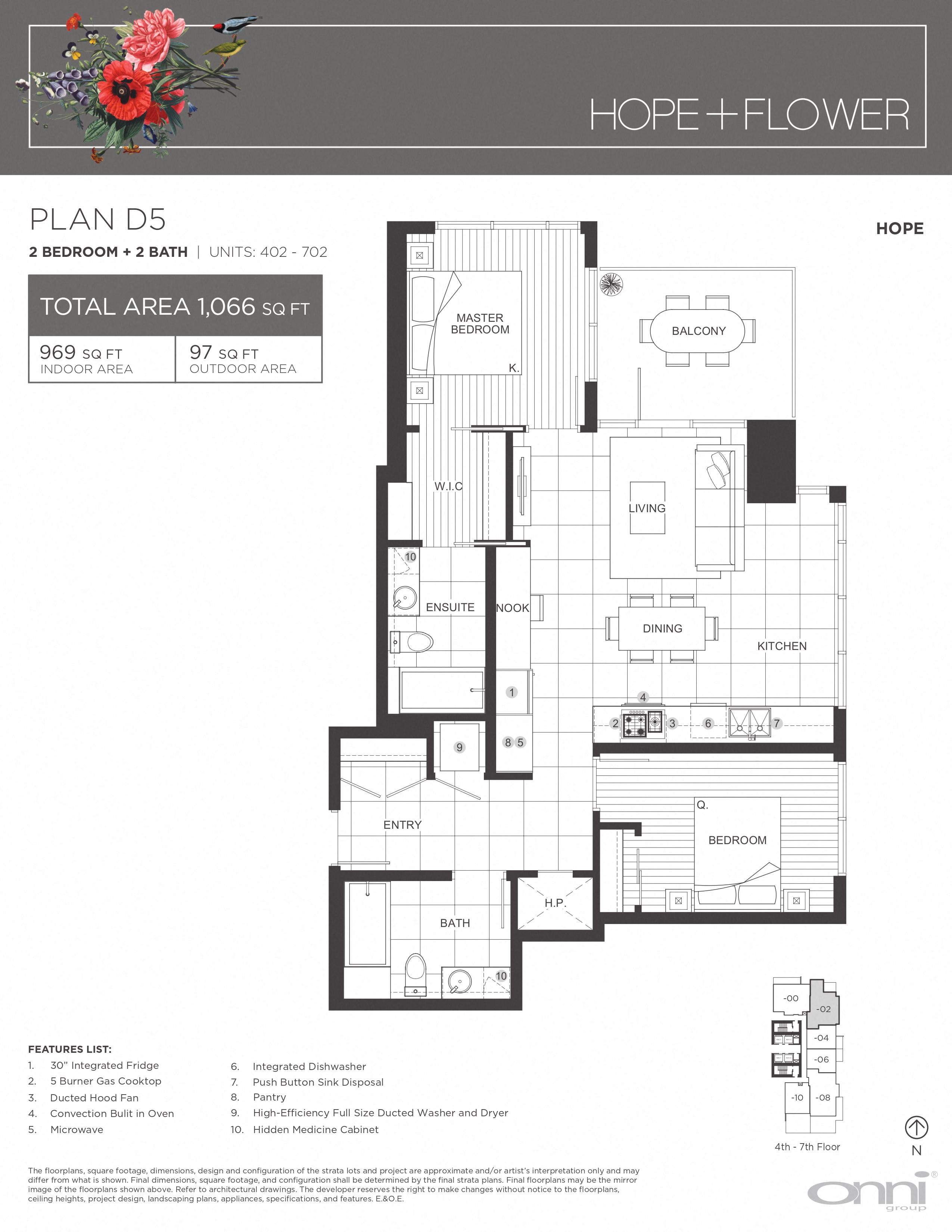 Floor plan for 2 beds, 2 baths, 969 sqft