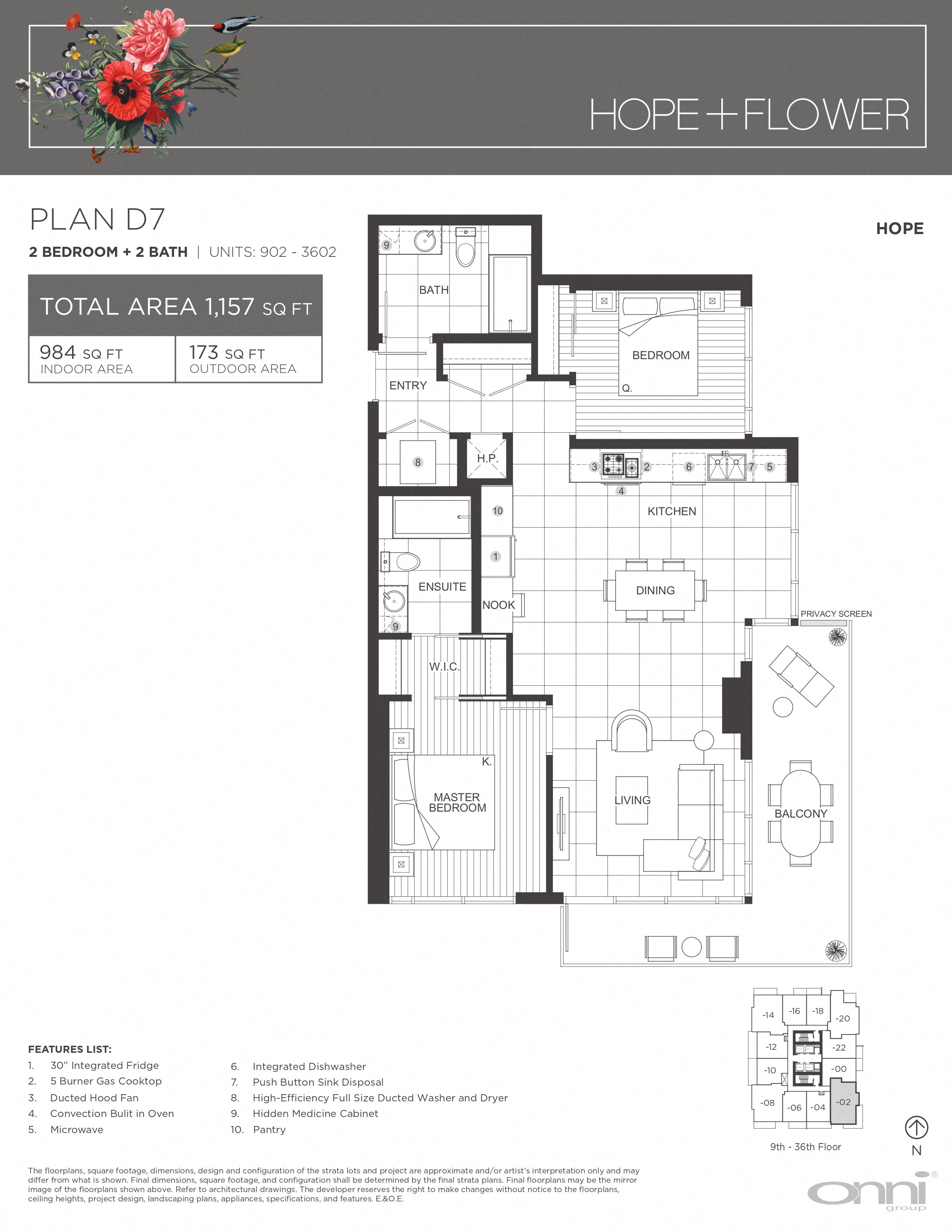 Floor plan for 2 beds, 2 baths, 984 sqft