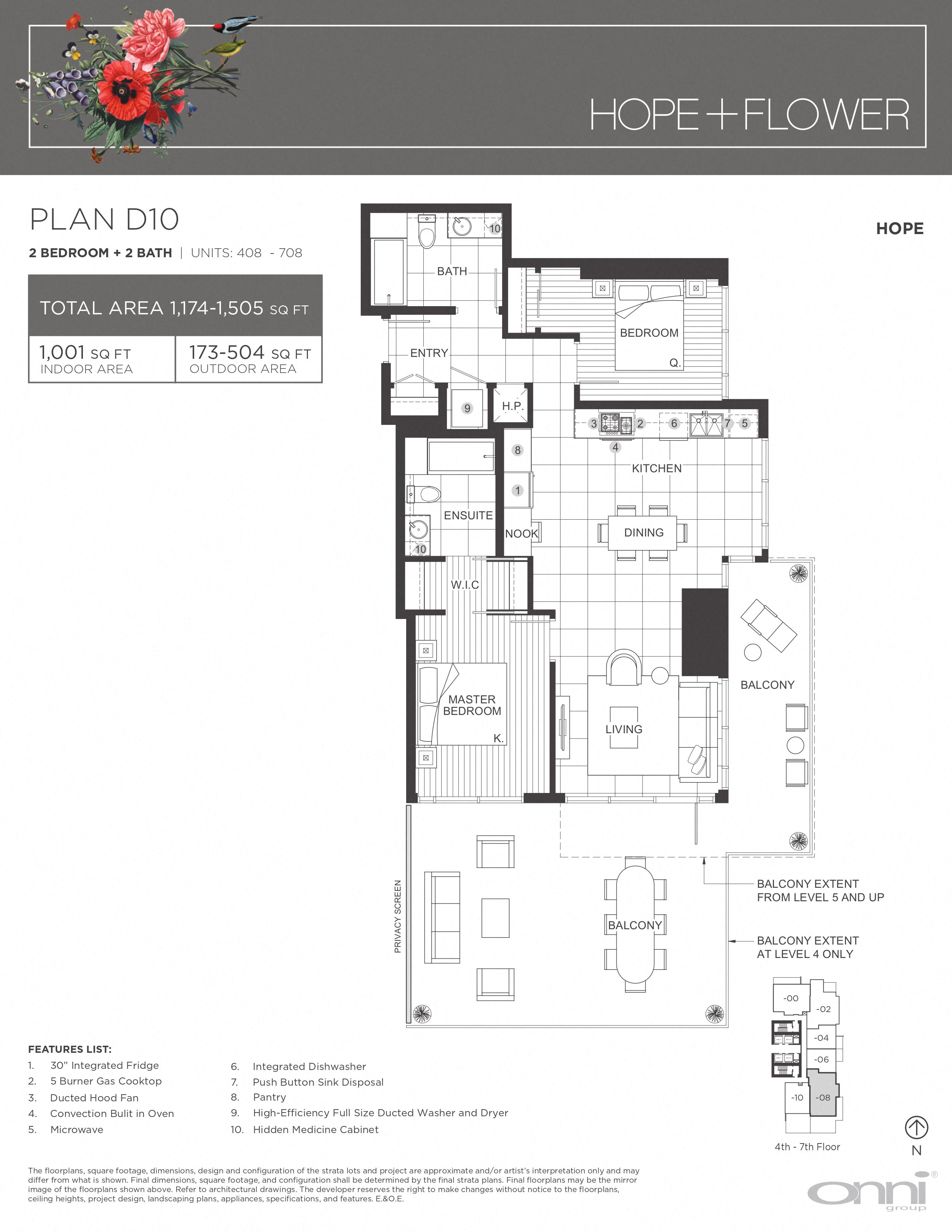 Floor plan for 2 beds, 2 baths, 1001 sqft