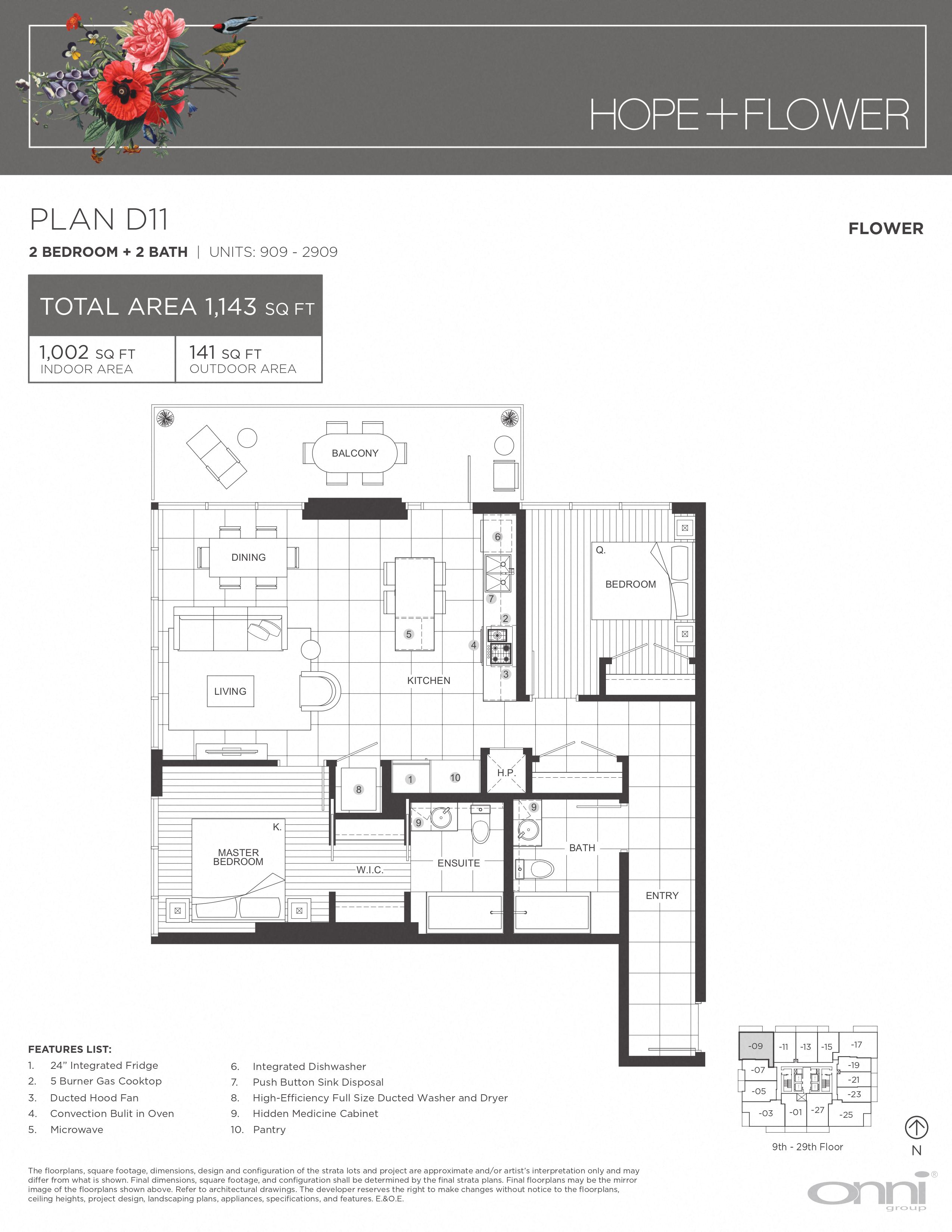 Floor plan for 2 beds, 2 baths, 1002 sqft