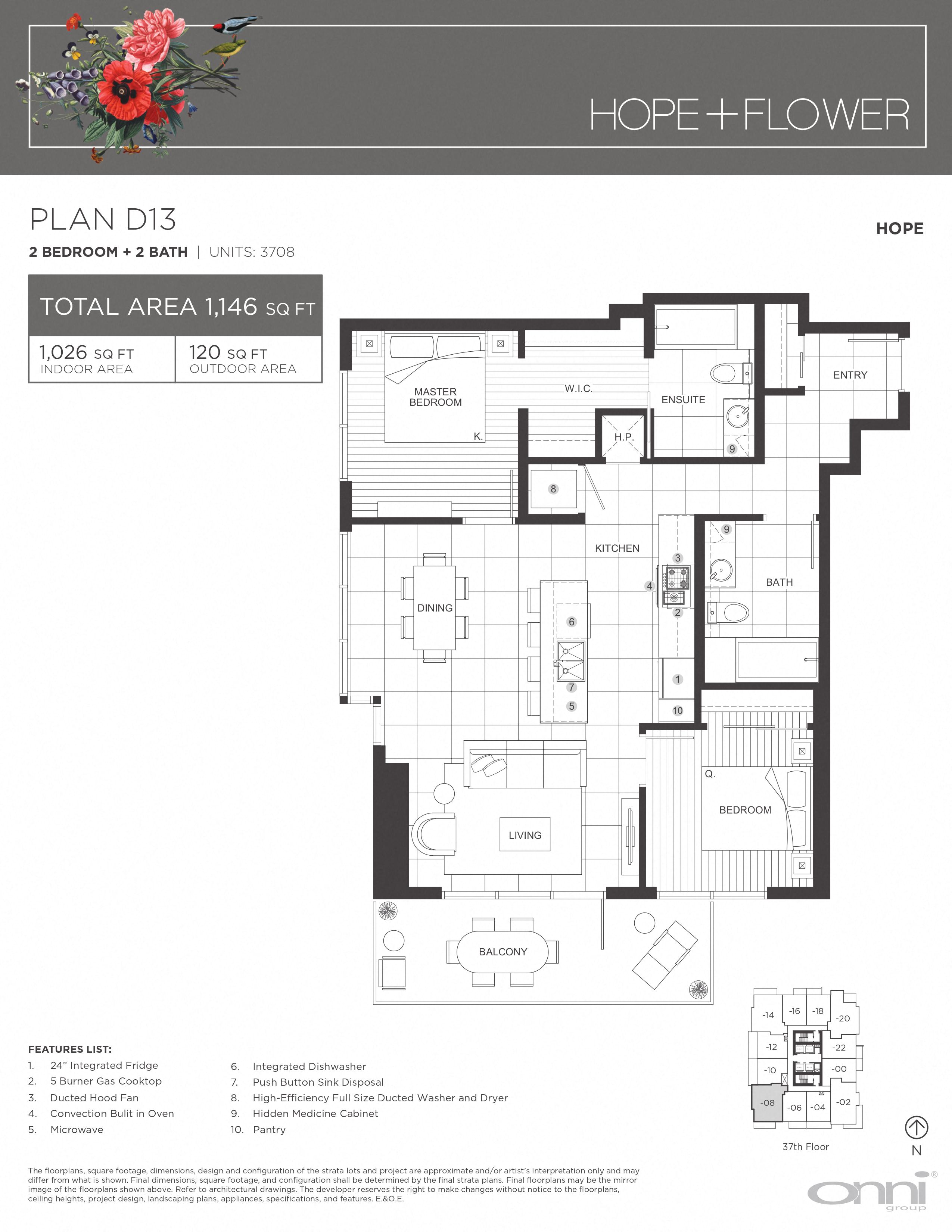 Floor plan for 2 beds, 2 baths, 1026 sqft
