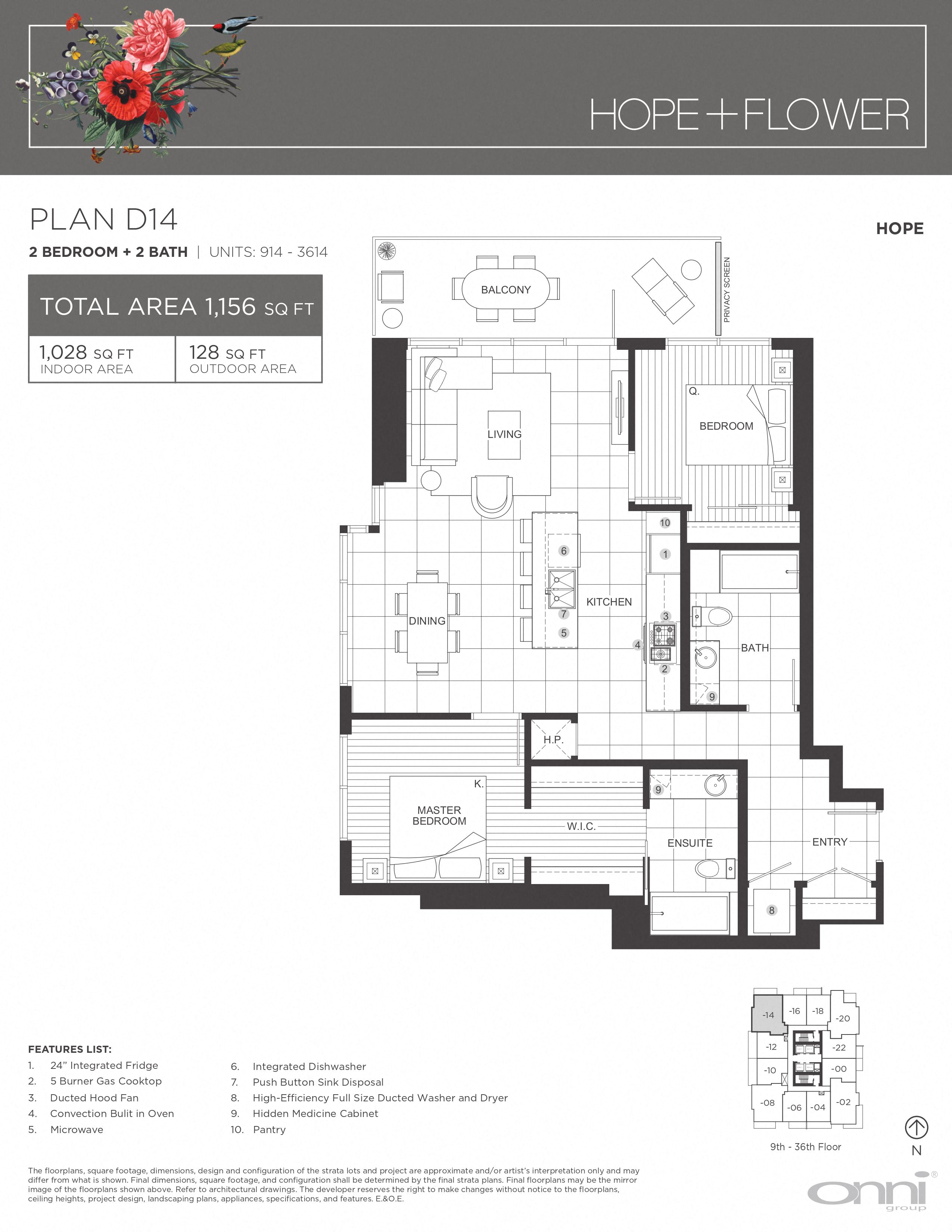 Floor plan for 2 beds, 2 baths, 1028 sqft