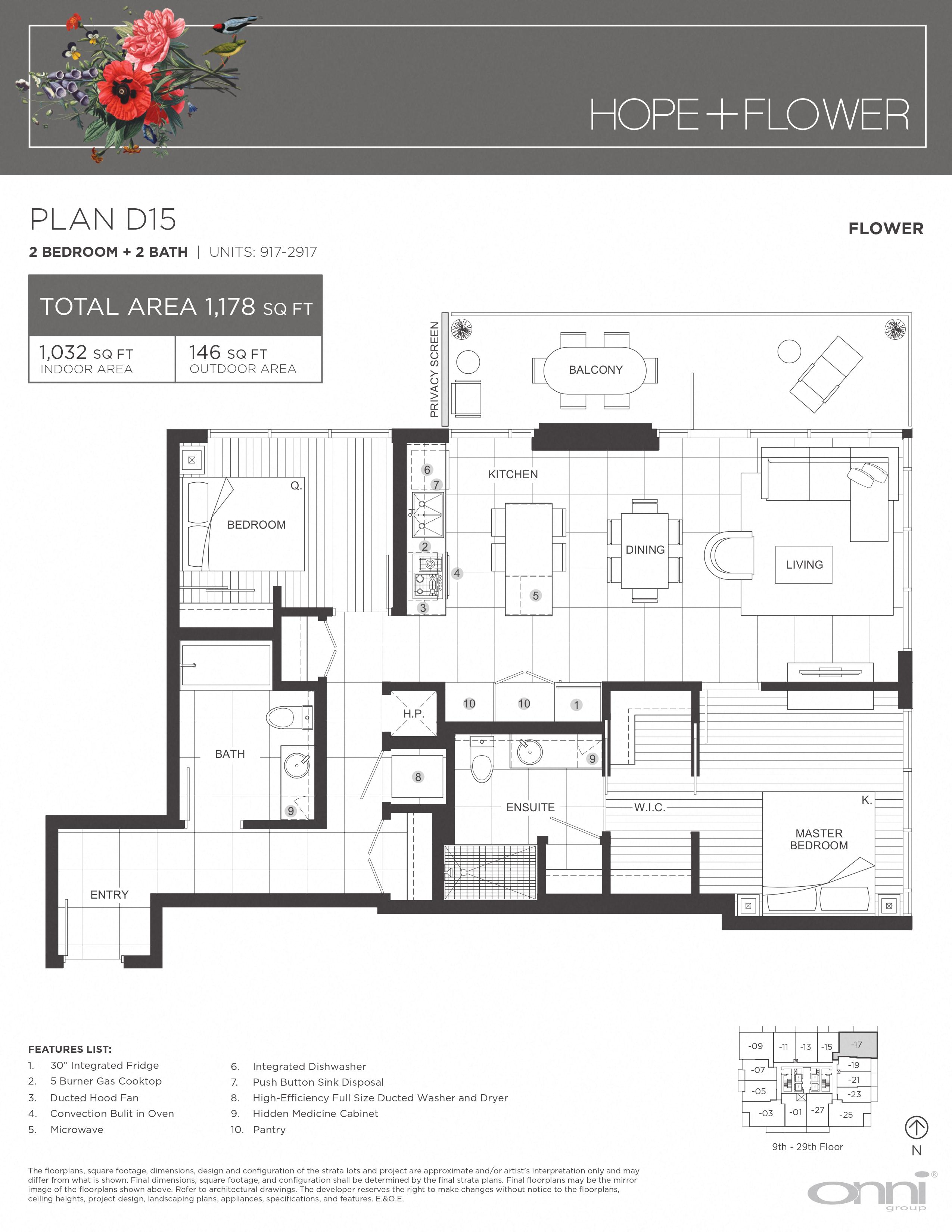 Floor plan for 2 beds, 2 baths, 1032 sqft