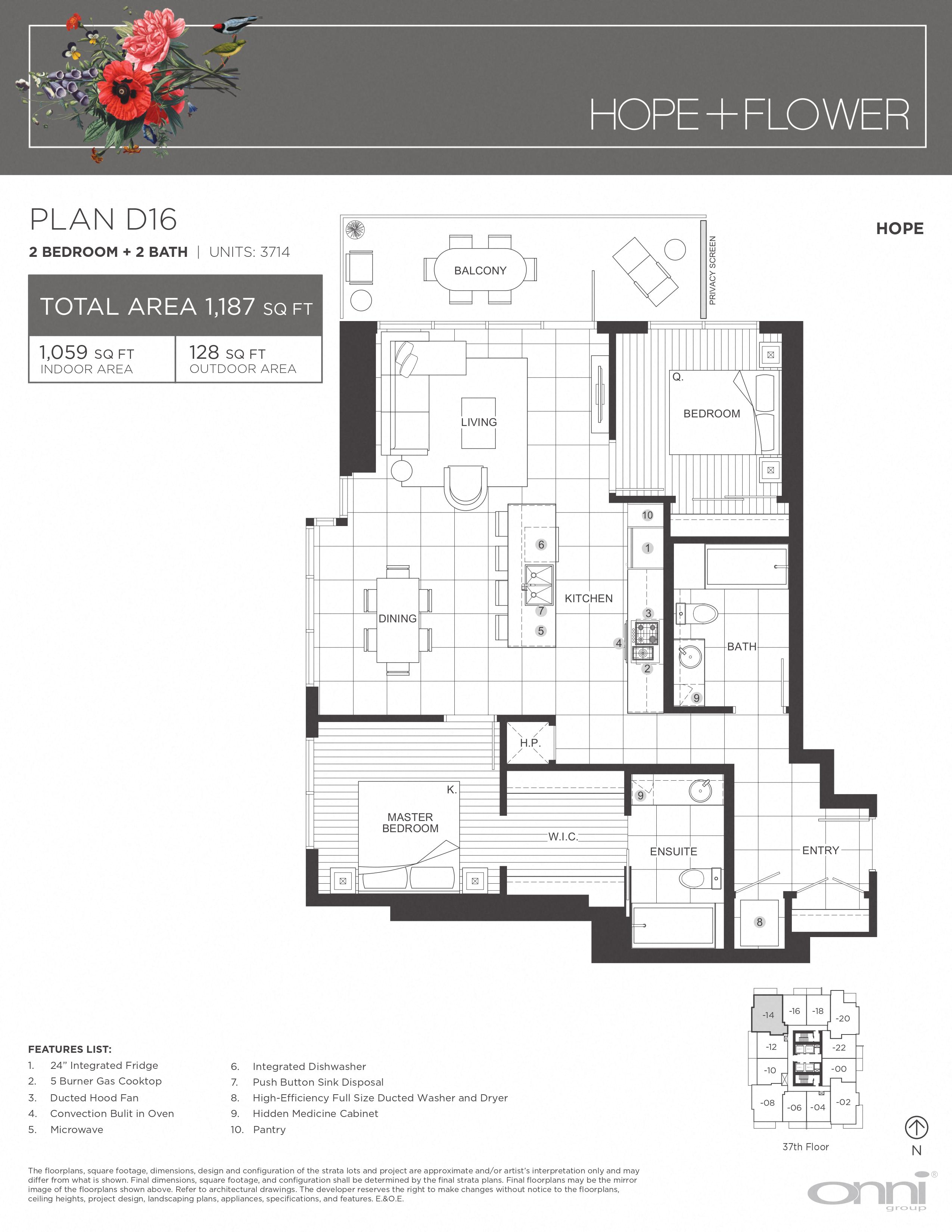 Floor plan for 2 beds, 2 baths, 1059 sqft