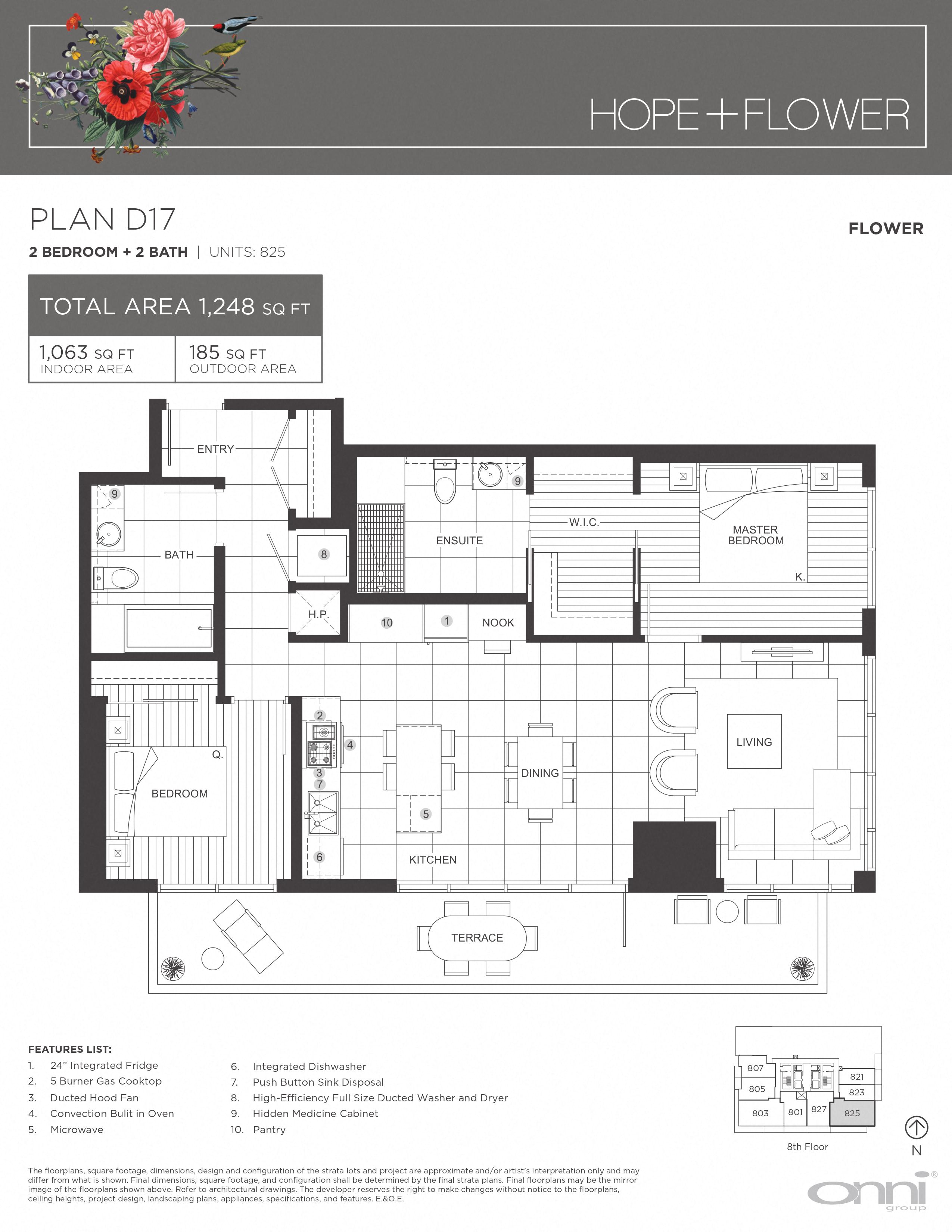 Floor plan for 2 beds, 2 baths, 1063 sqft