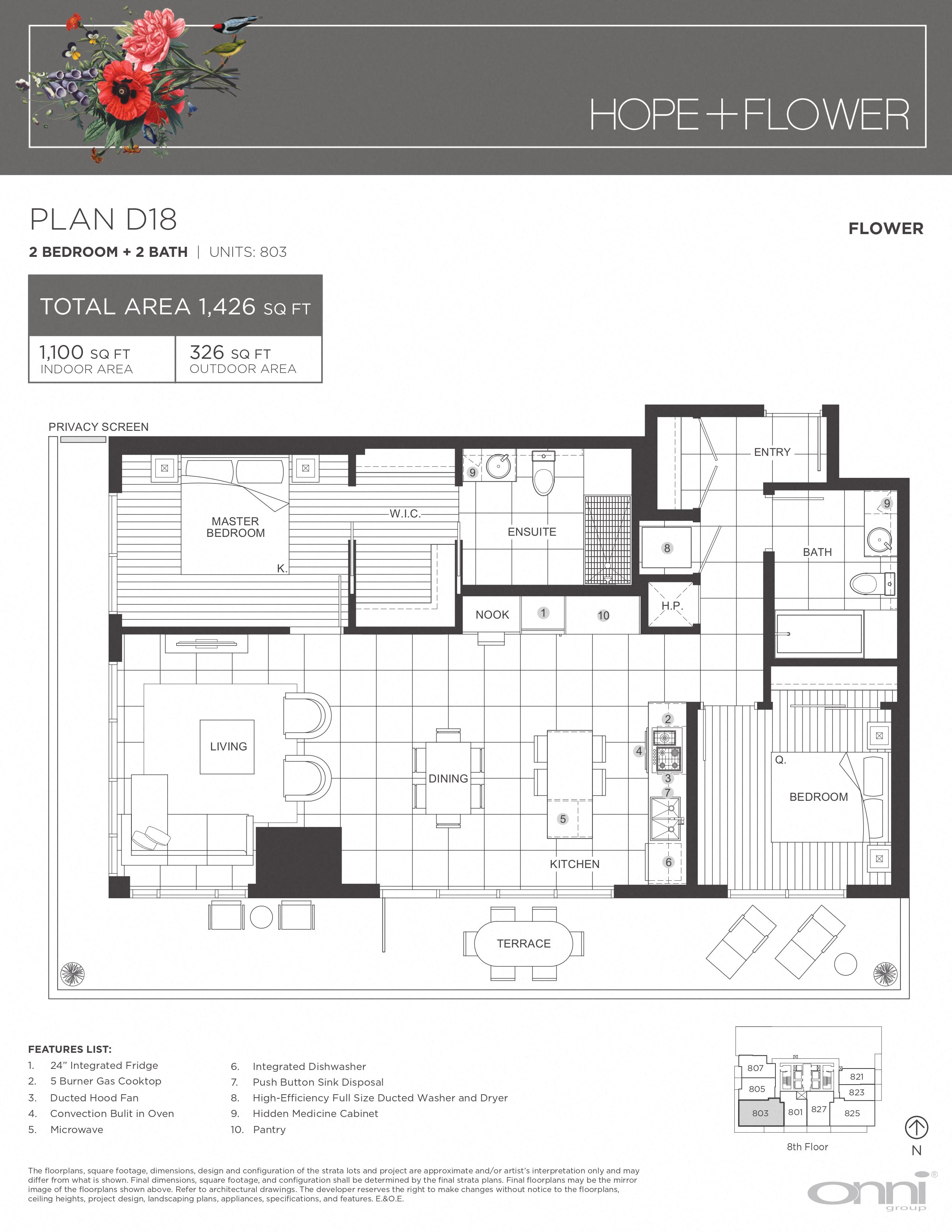 Floor plan for 2 beds, 2 baths, 1100 sqft