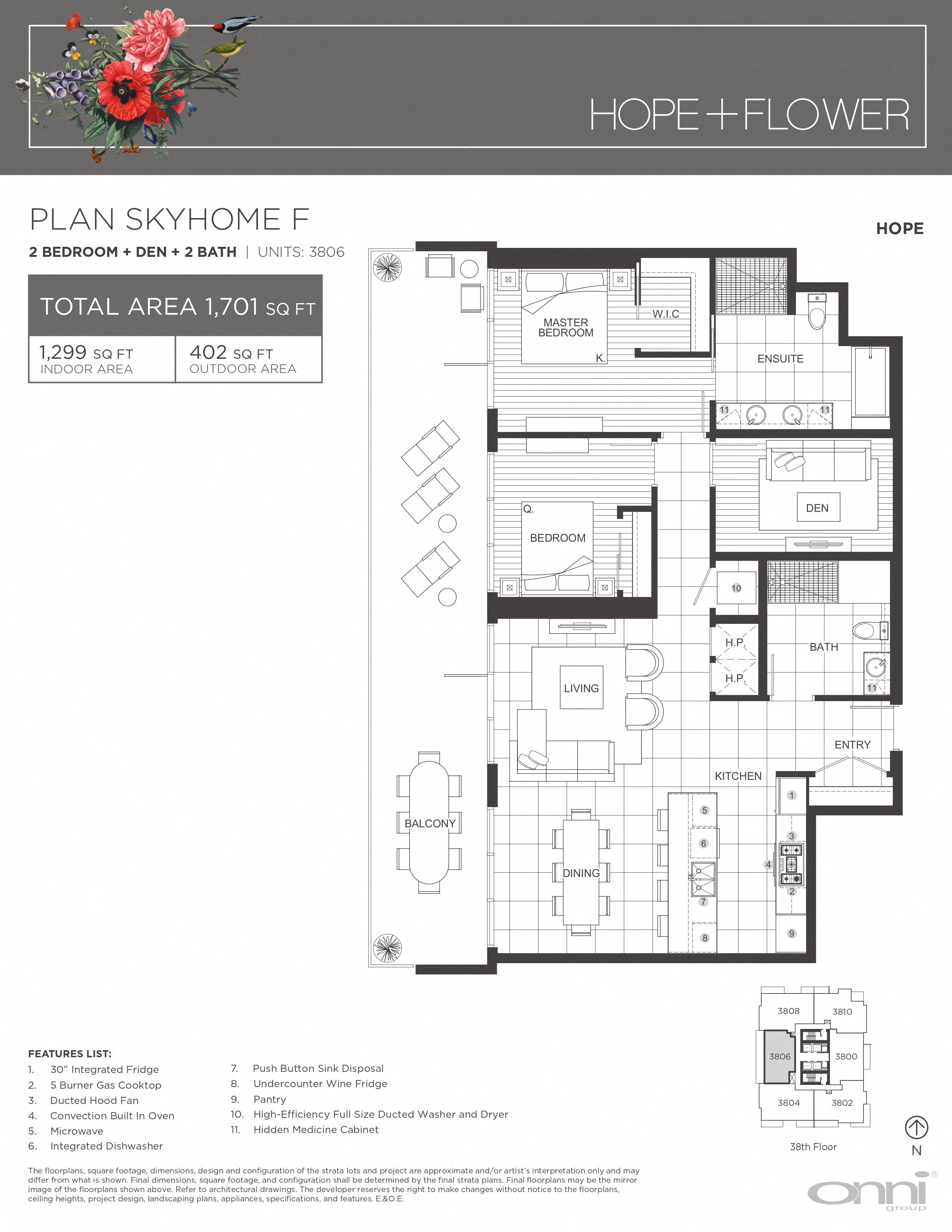 Floor plan for 2 beds, 2 baths, 1299 sqft