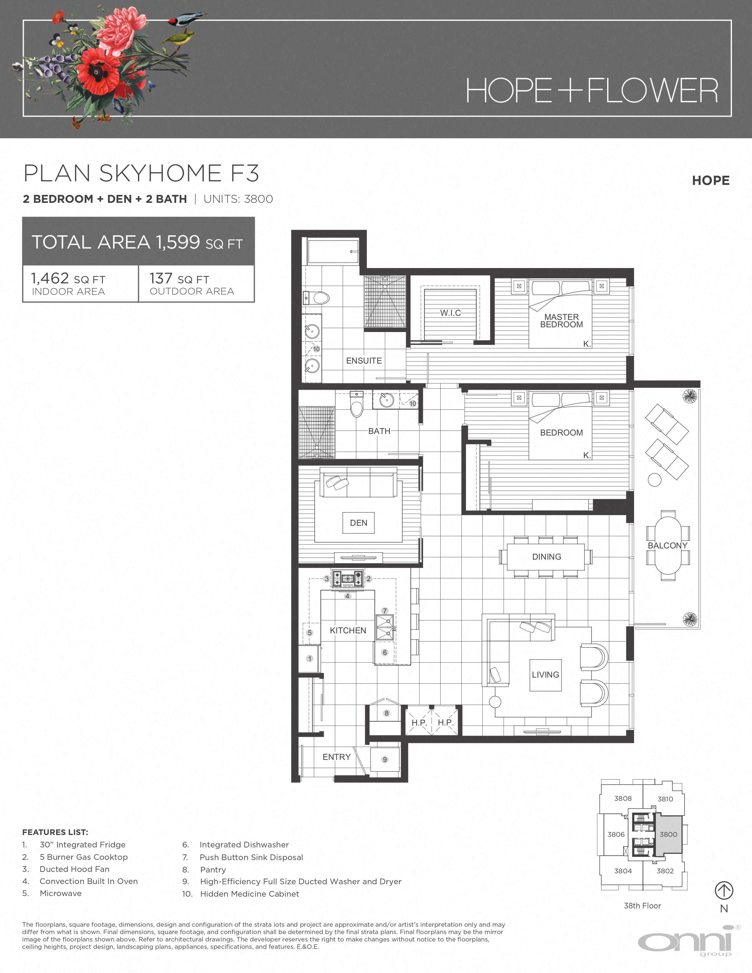 Floor plan for 2 beds, 2 baths, 1462 sqft