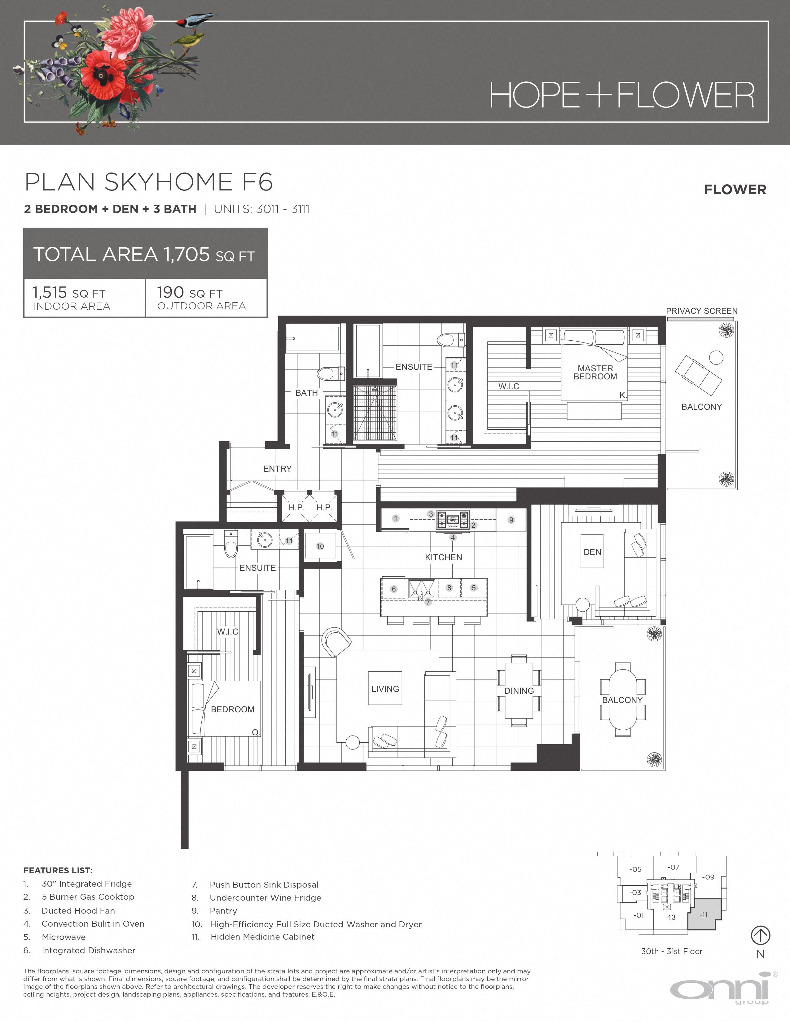 Floor plan for 2 beds, 3 baths, 1515 sqft
