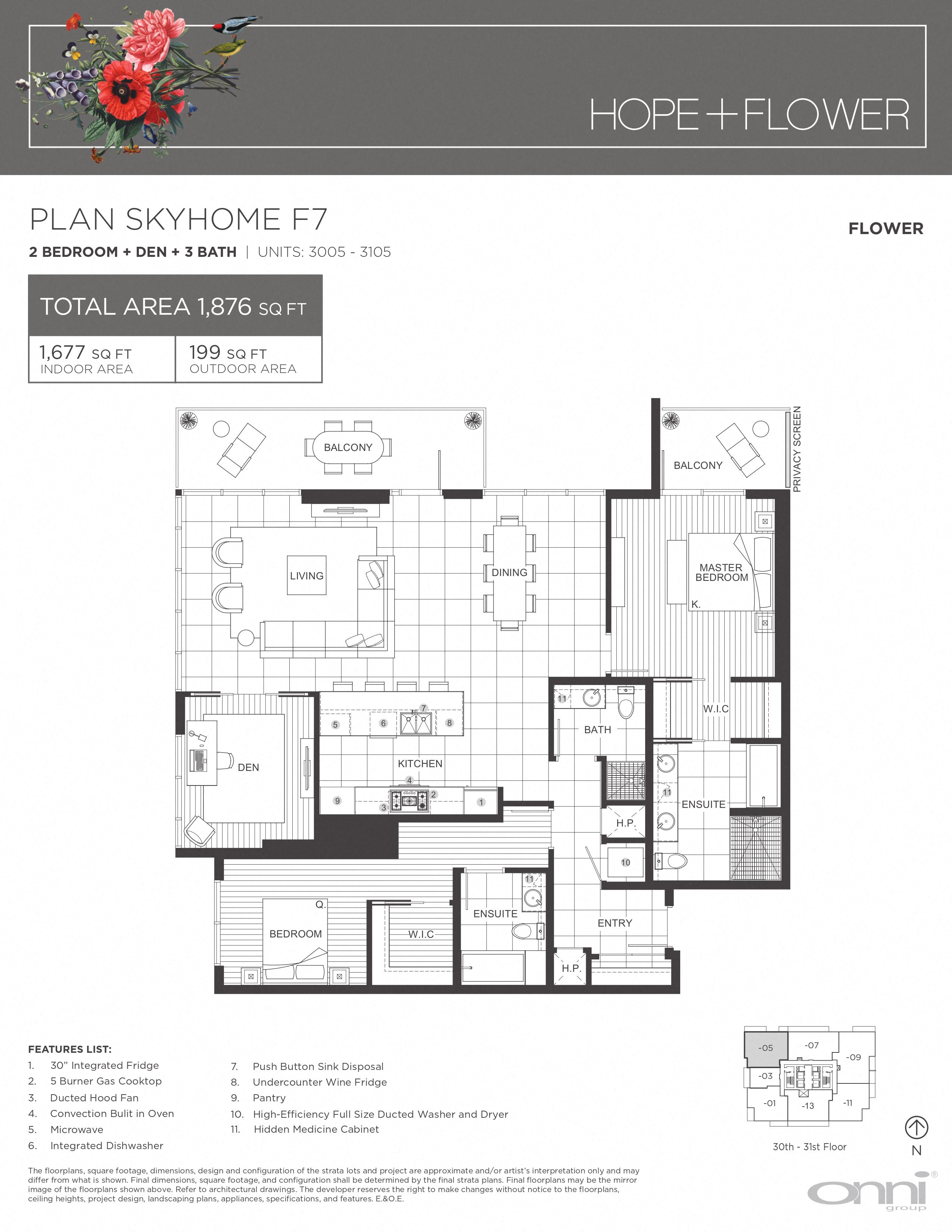 Floor plan for 2 beds, 3 baths, 1677 sqft
