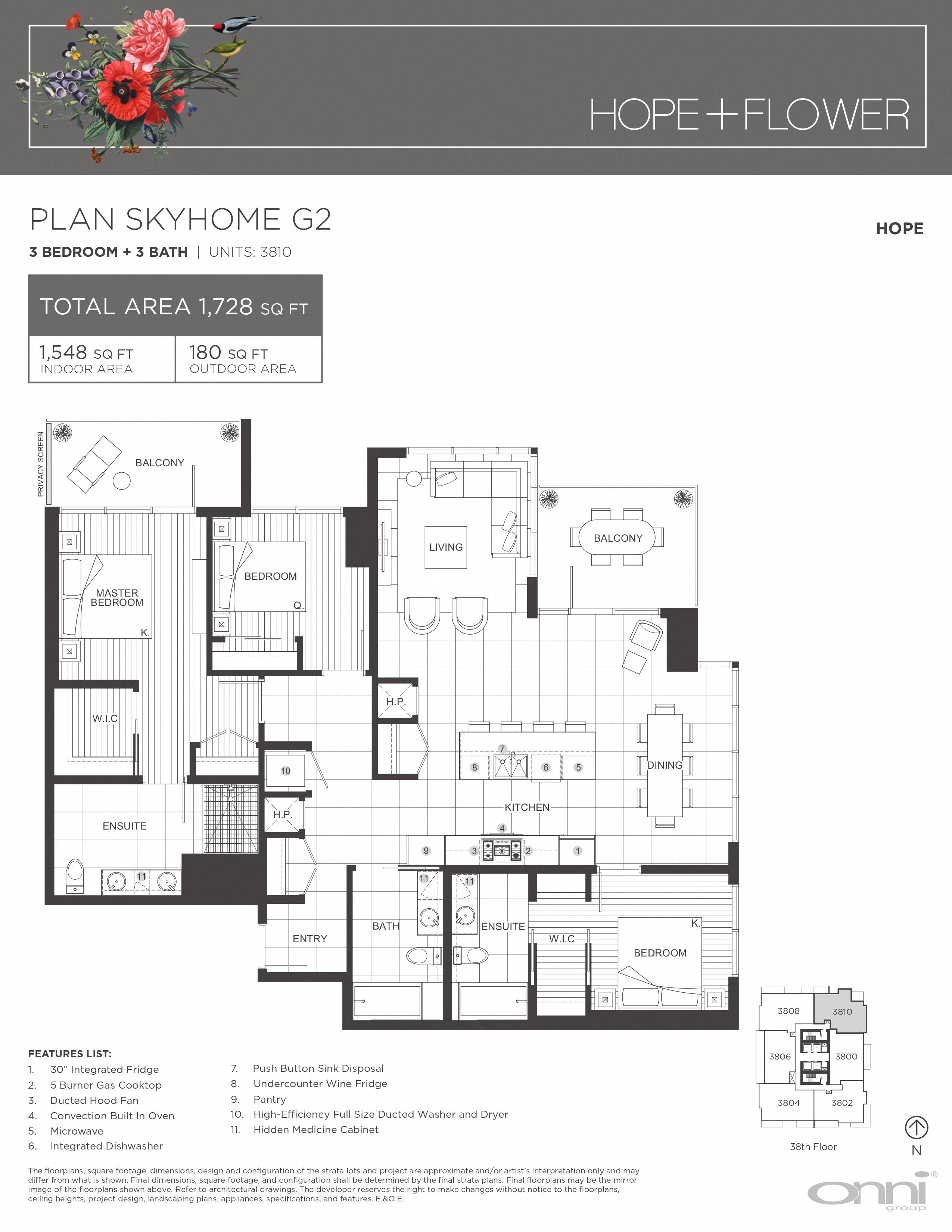 Floor plan for 3 beds, 3 baths, 1548 sqft