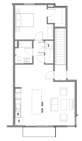 Floor plan for 1 bed, 1 bath, 780 sqft