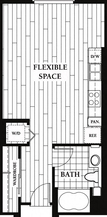 Floor plan for studio, 1 bath, 532 sqft
