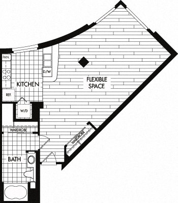 Floor plan for studio, 1 bath, 784 sqft
