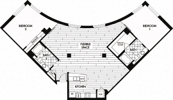 Floor plan for 2 beds, 2 baths, 1630 sqft