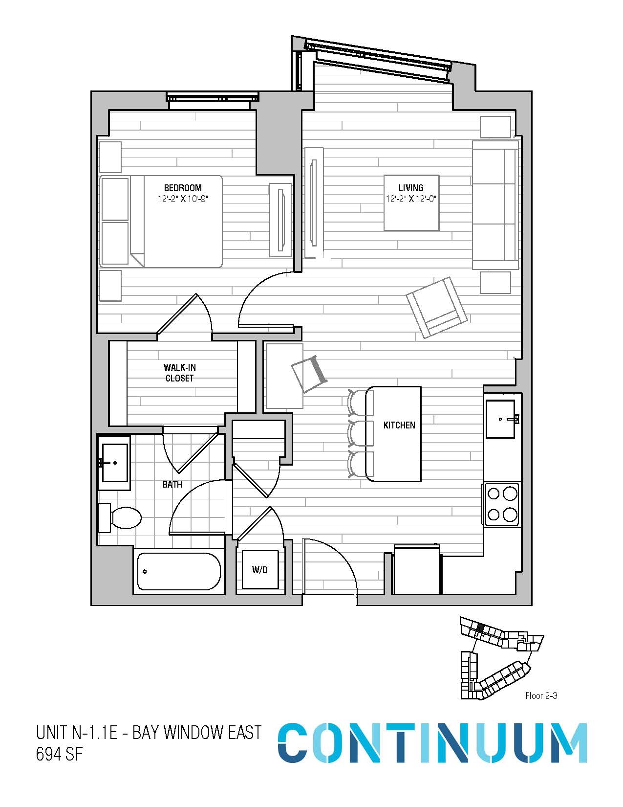 Floor plan for 1 bed, 1 bath