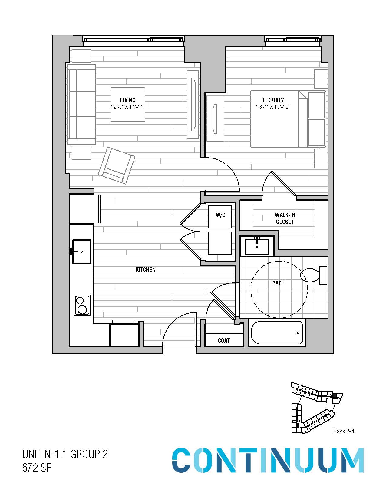 Floor plan for 1 bed, 1 bath