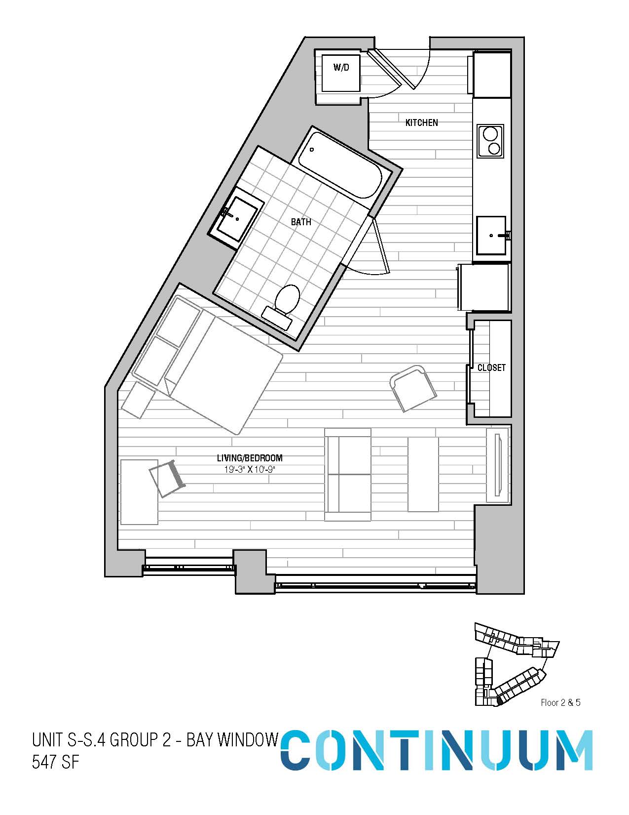 Floor plan for studio, 1 bath, 547 sqft