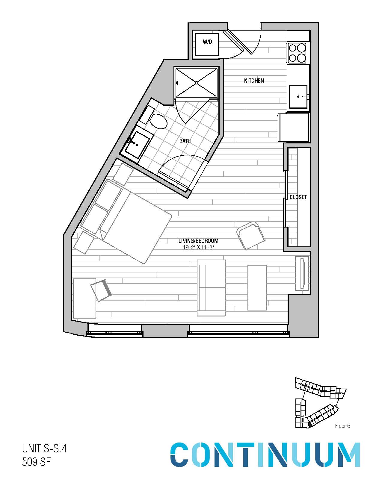 Floor plan for studio, 1 bath